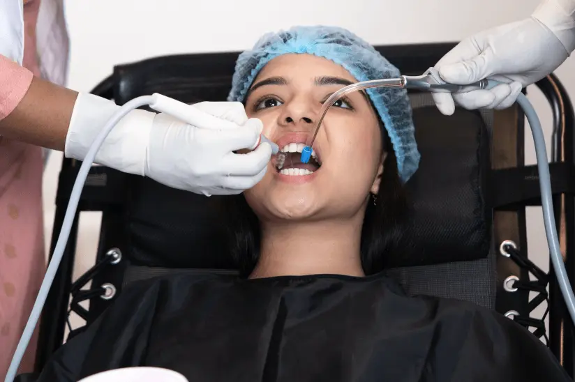 Teeth cleaning happening at home